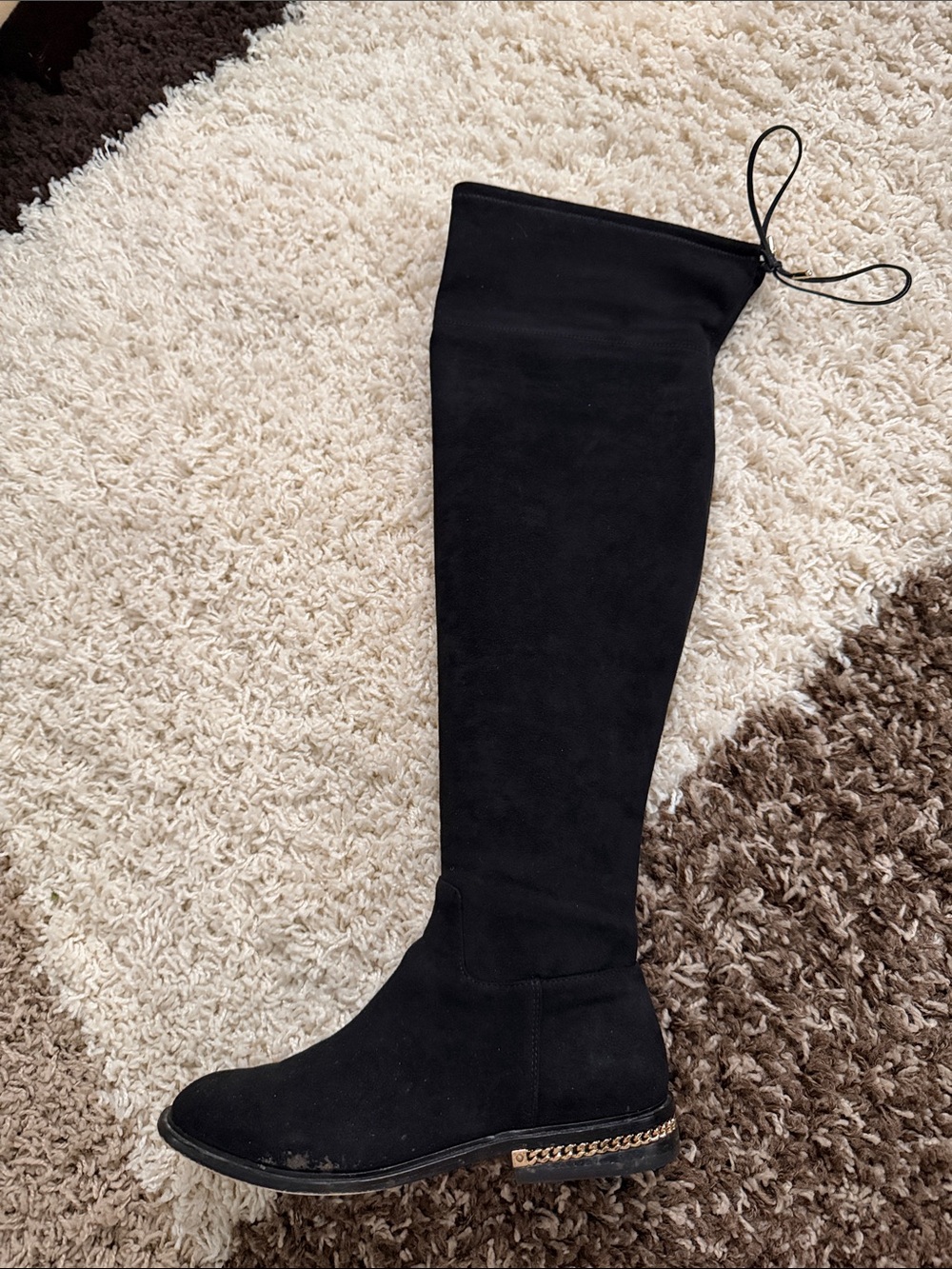 Michael Kors Black Over-the-Knee Boots with Chain Heel Accent